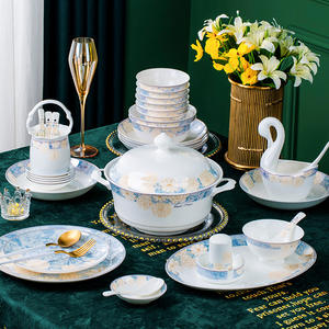 High Quality 60-Piece Ceramic Cutlery Set Classic Blue Pattern Round Shape Bowl Plate for Dinner Camping Use Hot Sale Sets - Product Image 2