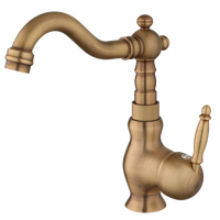 Robinet de lavabo européen antique vintage en laiton, monocommande, eau chaude et froide, pour salle de bain