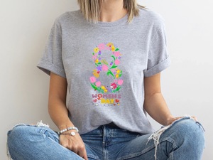 เสื้อยืดวันสตรีสตรีนักสิทธิสตรีผ้าฝ้าย 100% พิมพ์ลายดอกไม้คอกลมลำลองทรงหลวมเสื้อยืดฤดูใบไม้ผลิฤดูร้อน - Product Image 1