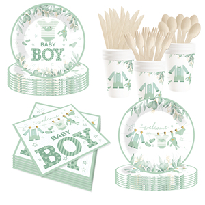 Juego de Platos de Papel para Baby Shower de Niño DAMAI, Decoraciones Verdes, Platos, Servilletas y Vasos Desechables - Product Image 1