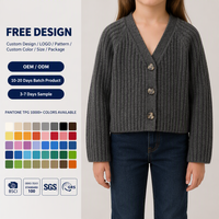 Cardigan côtelé épais personnalisé pour femme, col en V, gris anthracite, boutonné, manches longues, vente en gros d'usine OEM ODM, hiver