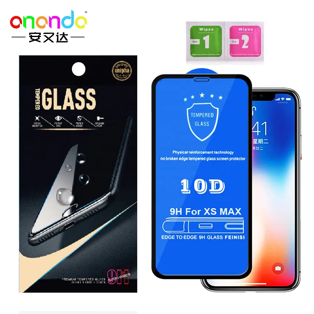 10D מזג זכוכית עבור iphone 6 6s 7 8 בתוספת XR X XS מקס זכוכית מלא דבק כיסוי מסך מגן מגן סרט עבור iphone 12 13