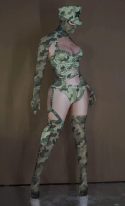 ชุดคอสเพลย์ลายพรางเซ็กซี่ ชุดแสดงบนเวทีสำหรับไนต์คลับ ชุดนักเต้นระบำเปลื้องผ้า ชุดเต้นรำแบบเอ็กโซติกสำหรับผู้หญิง - Product Image 3