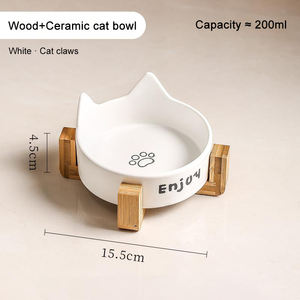 Premium porselen hayvan mama kasesi şık yükseltilmiş seramik köpek kedi besleme istasyonu doğal bambu standı ile hafif otomatik - Product Image 6