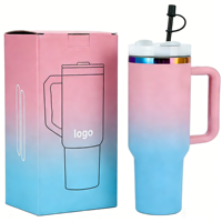 Gobelet isotherme en acier inoxydable de 40 oz avec poignée, paille et boîte cadeau, personnalisé avec le logo de la marque Shortcake Girl, pour les voyages et l'eau, avec protection UV