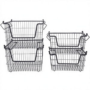 Paniers de rangement en fil métallique empilables, rectangulaires, avec poignées, organisateurs simples et polyvalents - Product Image 3