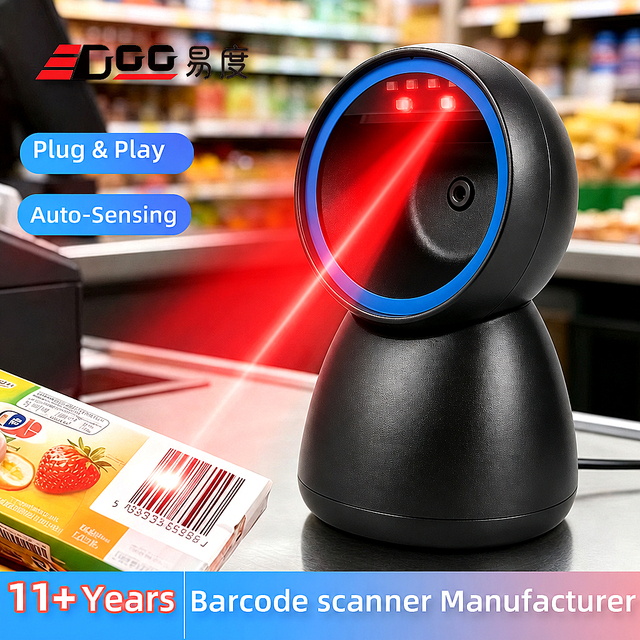 EDOO D43 Omnidirectional Desktop 1D 2D Qr Code Barcode Reader Auto Sensor Fixed Counter Scanner Usb Wired for Supermarket Retail