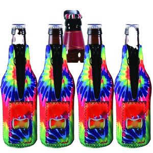 Custom Dye Sublimation Neoprene Beer Wine <b>Bottle</b> Cooler Bag with Zipper and Opener for Temperature Control - Product Image 1