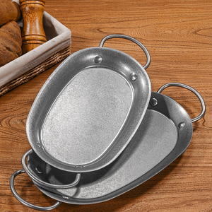 Plato Ovalado de Acero Inoxidable Retro para Mariscos y Arroz, Plato Doble para Postre, Filete, Langosta, Queso y Cena - Product Image 5