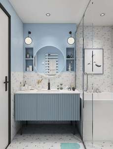 Meuble-lavabo de salle de bain en bois massif multicouche, style méditerranéen, frais et classique, imperméable et résistant à l'humidité - Product Image 3