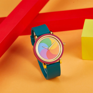 2025ใหม่นาฬิกาข้อมือควอตซ์ทรงกลมสายซิลิโคนหมุนได้สีรุ้งแบบลำลองสไตล์เรียบง่าย - Product Image 3