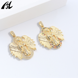 قلادة العذراء مريم ذات الأجنحة الذهبية C-807، سيدة غوادالوبي مع أجنحة من الأحجار الكريمة الملونة، قلادة ملاك الحماية، هدية مجوهرات - Product Image 2