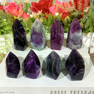 Vente en gros de sculptures de pierres précieuses naturelles de guérison, cristal de fluorite arc-en-ciel sculpté en forme de flamme pour la décoration de la maison - Product Image 3