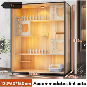 Villa Kucing Mewah 2 Lantai dari Kayu - Kandang & Rumah Kucing Persegi Panjang untuk Rumah Tangga dengan Sarang Tahan Air, Rumah Kucing Besar untuk Pembiakan di Dalam Ruangan - Product Image 5