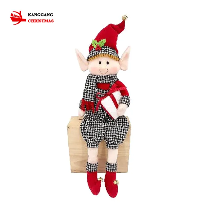 KangGang Christmas Decoration Supplies Polyester Material Plush Elf Black White Plaid Christmas Elf Dolls For Kids