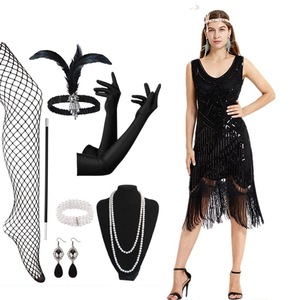 <span class=keywords><strong>Abito</strong></span> <span class=keywords><strong>Vintage</strong></span> Anni '20 con Paillettes per Donna, Stile Gatsby, per Feste Serali, Abbigliamento Formale, Set di 8 Pezzi con Copricapo di Piume e Collana, Ideale per Cene di Gala - Product Image 6