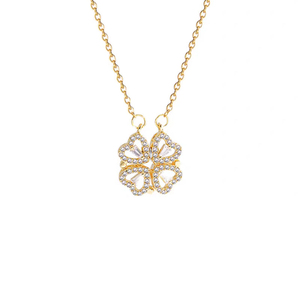 Kalung Hati Bersambung Trendy Liontin Semanggi Baja Titanium Berlapis Emas Rantai Link 2 Cara Pakai Perhiasan Kristal Penuh - Product Image 6