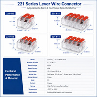 Connecteur de bornier de câblage série 221, 2 voies, 3 voies, 4 voies, 5 voies, bloc de raccordement compact pour l'éclairage LED et l'installation de capteurs