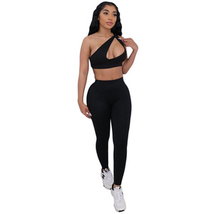 Été <span class=keywords><strong>2022</strong></span>-Top moulant à épaules inclinées et pantalon de sport taille haute-Pantalon sexy 2 pièces-Ensemble pour femmes - Product Image 5