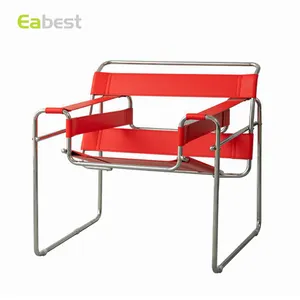 Дизайнерское современное кресло из нержавеющей стали в скандинавском стиле, простое кожаное кресло с ремнем красного цвета