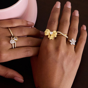 Bowknot Ring Gold Tone Heart Zircon Women's Jewelry <b>Gift</b> Fashion Ring - Product Image 2