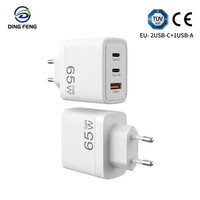 Cargador de Viaje de Carga Rápida con Nitruro de Galio, Certificado TUV, Estándar Europeo PD65W, Certificado CE, 2C1A, para Teléfono Móvil y Portátil