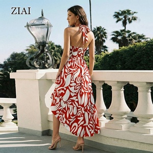 Elegante <span class=keywords><strong>Abito</strong></span> <span class=keywords><strong>Lungo</strong></span> Estivo Blu da Donna con Collo <span class=keywords><strong>Halter</strong></span> e Spalle Scoperte Senza Maniche - Product Image 3