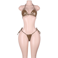 Ensemble de vêtements de performance pour adultes, style club, pour filles de bar, en similicuir verni, avec détails métalliques ajourés, comprenant des bikinis deux pièces, des soutiens-gorge et des strings, pour les soirées rave.