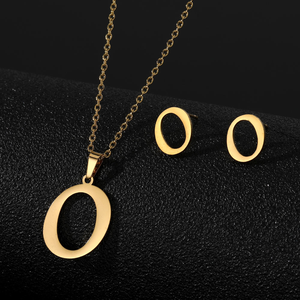 Stainless Steel Gold Plated Initial Letter Pendant <strong>Necklace</strong> Earrings Jewelry Set A-Z Alphabet Trendy Wome - Product Image 4