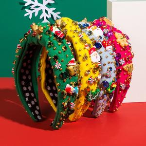 عصابات رأس MIO لعيد الميلاد للنساء أحمر أخضر وأوربي وأوريني أحدث عصابة رأس بأحجار الراين من القماش الخرز - Product Image 2