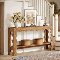 Table console en bois massif, table d'entrée, style rétro design, table d'entrée artistique, table murale longue et étroite