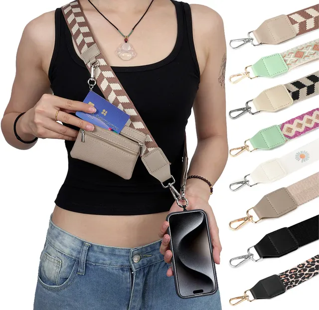 Adjustable Cell Phone Chain Neck Strap Long Short Mobile Phone Wrist Clip and Wallet Straps Crossbody Bag With Zipper Pouch