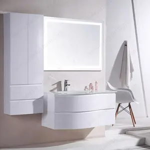 SP-5121S Glass Sink Wall Hung Lacquer Finish Bathroom Cabinet Design with LED Mirror