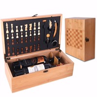 Coffret moderne multifonctionnel en bambou et bois Ouvre-bouteille de vin rouge et jeu d'échecs Tire-bouchon et ouvre-boîte cadeau