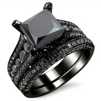 Bague en alliage de zinc avec zircone noire, design unique et tendance, plusieurs couleurs, 2 pièces/ensemble pour couples, collection 2026
