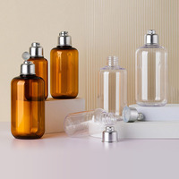 Matte Silberne Flip-Cap Flaschen für Hautpflege-Serum, Shampoo und Lotion, 100ml 200ml 300ml Leere Bernsteinfarbene Plastik-Tonerflaschen mit Schraubverschluss
