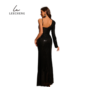 <span class=keywords><strong>ชุด</strong></span>เดรส<span class=keywords><strong>ซาติน</strong></span>แขนยาวมีสายคล้องไหล่เดี่ยวประดับด้วยลูกปัดประดับด้วยเลื่อมกระโปรงหางปลาเอวตามธรรมชาติ - Product Image 3