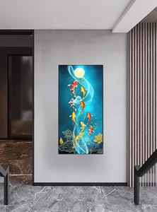 لوحة فنية يدوية من الحجر الرملي الطبيعي بتصميم 'تسعة أسماك تجلب الحظ' - Product Image 3