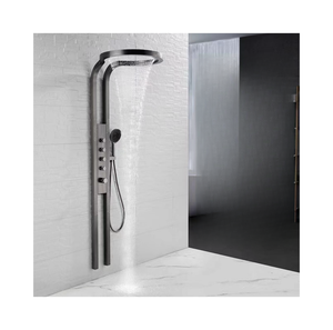 <span class=keywords><strong>TikTok</strong></span> Trend Pommeau de douche à cascade moderne Noir Argent brossé Ensemble d'arrosage mural avec panneau d'angle - Product Image 5
