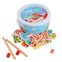 Vente en gros de 20 barils de poissons de qualité supérieure pour bébés et enfants Jouets en bois pour la pêche