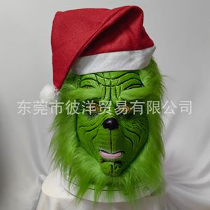 Masque en latex de monstre vert avec chapeau de Père Noël pour accessoire de costume d'Halloween et de Noël - Product Image 3