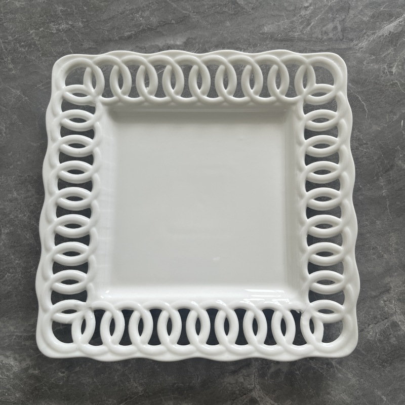 8inch hollow square flat plate-white