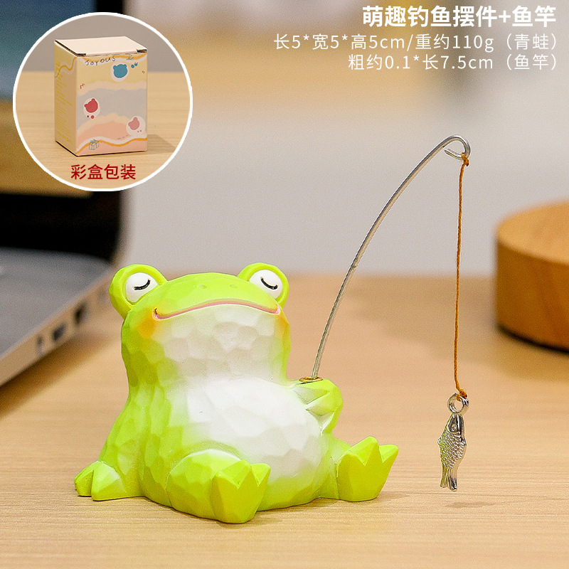 Figurine de pêche mignonne : canne à pêche grenouille