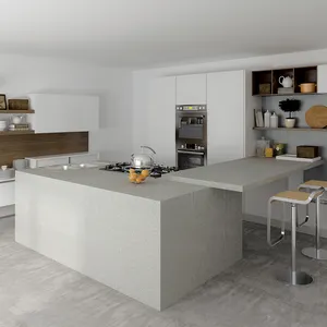 Pura cor cinza Artificial quartzo pedra lajes projetado Natural Top quartzo para cozinha bancadas