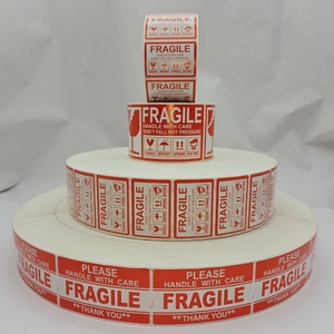 Autocollants d'avertissement d'étiquette en papier de couleur personnalisée fragile - Product Image 1