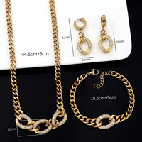 Ensemble de bijoux classique en acier inoxydable plaqué or - Collier, boucles d'oreilles, bracelet - Cadeau de mariage Dubaï - Ensemble de 3 bijoux pour femmes