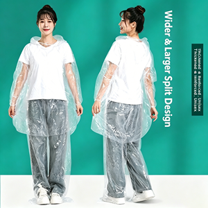 Ensemble imperméable et pantalon de pluie jetables L-3478, <span class=keywords><strong>poncho</strong></span> de pluie portable une pièce extra long et épaissi avec pieds intégrés pour le rafting - Product Image 3