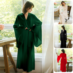 <span class=keywords><strong>Vestaglia</strong></span> Lunga da Donna in <span class=keywords><strong>Raso</strong></span> con Scollo a V e Maniche Larghe a Campana, con Cintura in Vita, Elegante Camicia da Notte Maxi, <span class=keywords><strong>Vestaglia</strong></span> da Sposa - Product Image 2