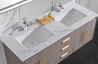 Meuble-lavabo flottant minimaliste avec miroir LED, design résistant à l'eau, construction en bois massif