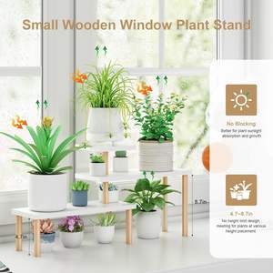 Support de plantes de bureau <span class=keywords><strong>en</strong></span> bambou naturel à 3 niveaux avec étagères réglables, <span class=keywords><strong>porte</strong></span>-pot de fleurs long et étroit pour le rebord de fenêtre, le balcon - Product Image 4